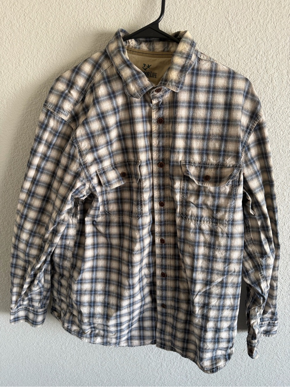 Outdoor Life Men's Plaid Shirt Jacket in Blue and Cream